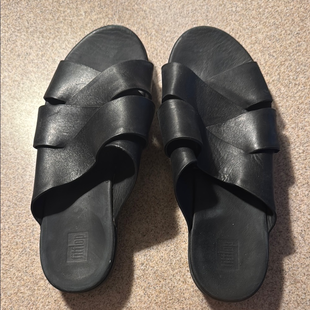 Fitflop Black Slide Cross Sandals with Comfort Technology